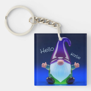 Translucent Glass Gnome Figurine with Custom Name Key Ring