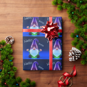 Translucent Glass Gnome Figurine with Custom Name Wrapping Paper