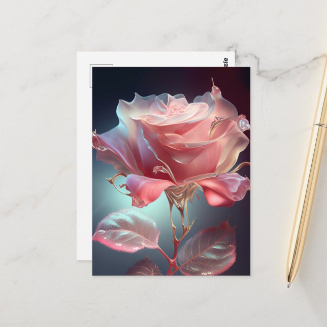 Translucent Glass Rose - Dusty Pink Postcard (Front/Back In Situ)