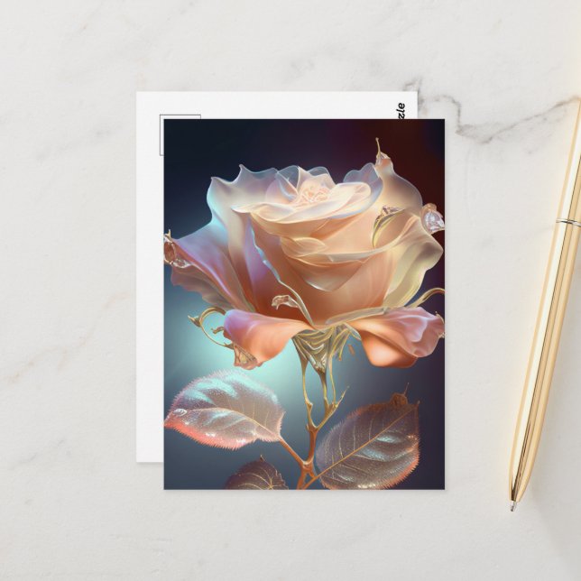 Translucent Glass Rose - Peach Postcard (Front/Back In Situ)