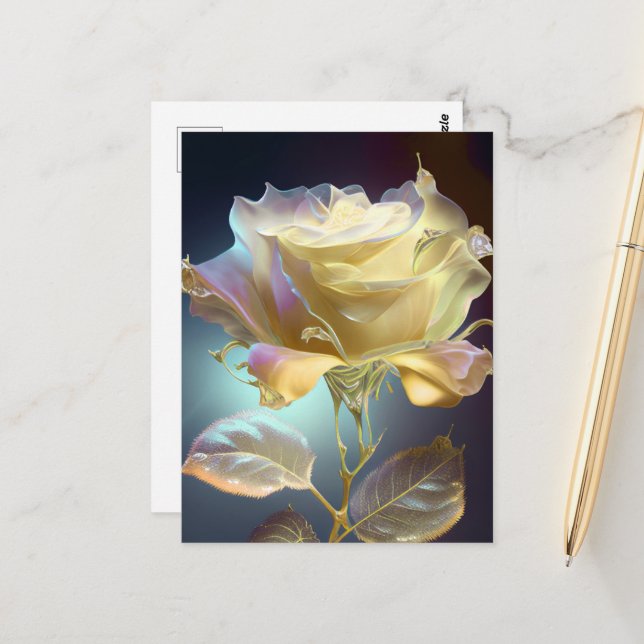 Translucent Glass Rose - Yellow Postcard (Front/Back In Situ)