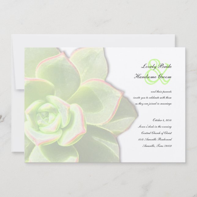 Translucent Green Succulent Wedding Invitation (Front)