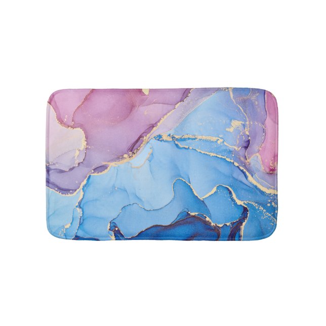 Translucent Hues Fluid: Alcohol Ink Abstract Bath Mat (Front)