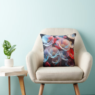 Translucent Poppies On Black Cushion