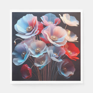 Translucent Poppies On Black Napkin