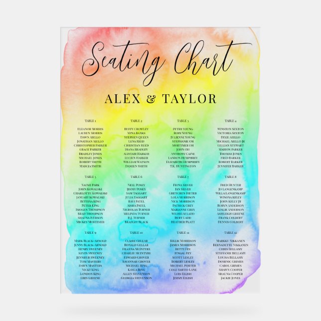 Translucent Rainbow Ombre LGBTQ Seating Chart (Front)