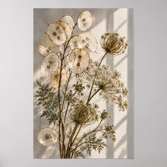 Translucent Seed Pods and Dried Wildflowers Botani Poster | Zazzle