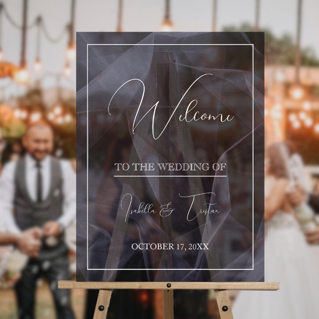 Translucent Tulle Black Wedding Welcome  Acrylic Sign (Creator Uploaded)