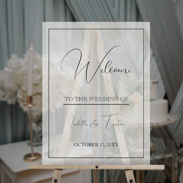 Translucent Tulle White Wedding Welcome  Acrylic Sign (Creator Uploaded)