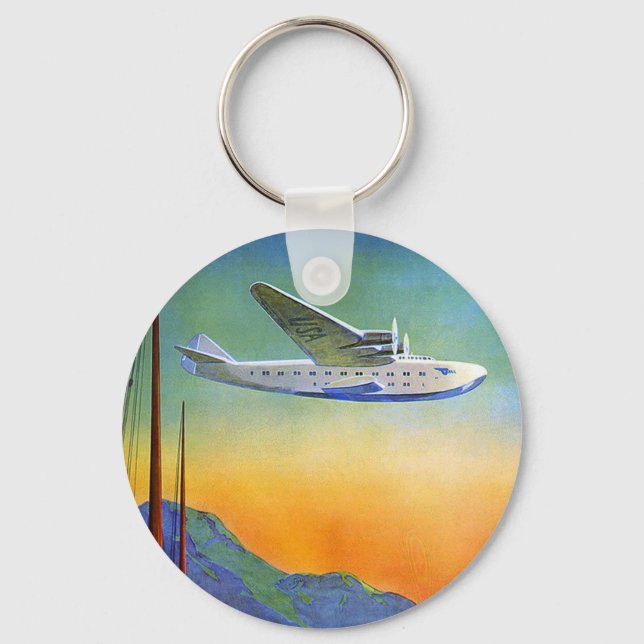 Transpacific Travel Artwork Button Keychain (Front)