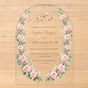 Transparent Arch Wedding Invite with Blush Roses Acrylic Invitations