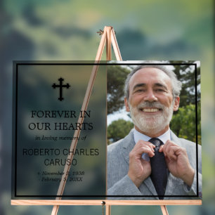 Transparent Black Cross Photo In Loving Memory Acrylic Sign