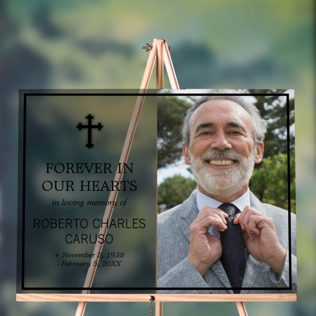 Transparent Black Cross Photo In Loving Memory Acrylic Sign (Neutral)