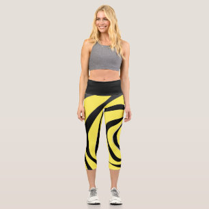 Transparent black spiral on yellow background capri leggings