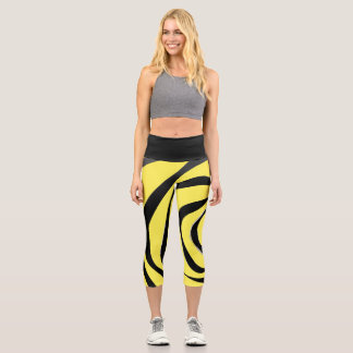 Transparent black spiral on yellow background capri leggings