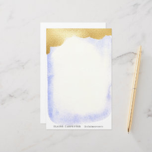 Transparent Blue Faux Gold Foil Monogram Stationery