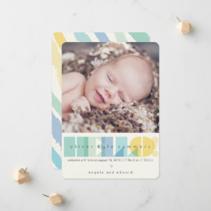 Transparent Blue 'HELLO' Typography Photo Birth Announcement