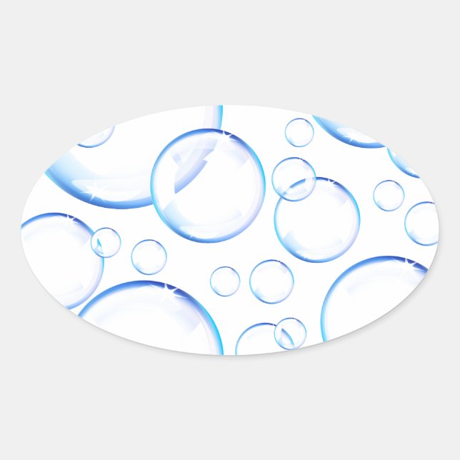 Transparent blue soap bubbles oval sticker (Front)