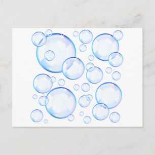 Transparent blue soap bubbles postcard