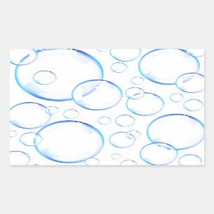 Transparent blue soap bubbles rectangular sticker