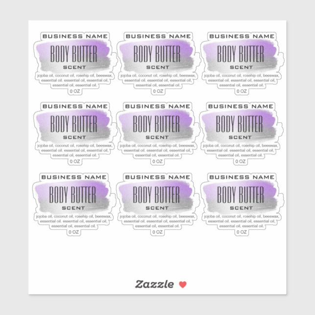 Transparent Body Butter Labels Silver And Purple (Sheet)