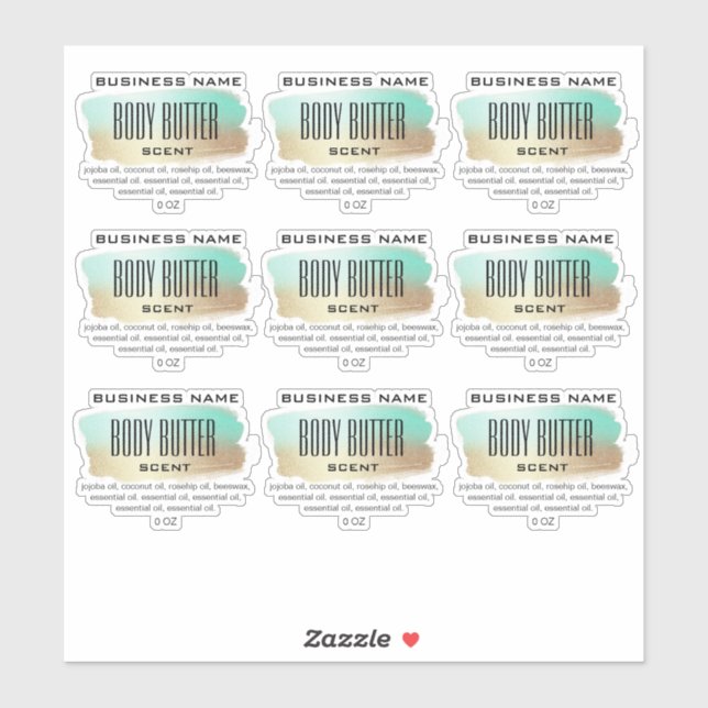 Transparent Body Butter Labels Turquoise And Gold (Sheet)
