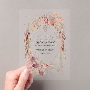 Transparent Boho Floral Western Wedding Acrylic Invitations