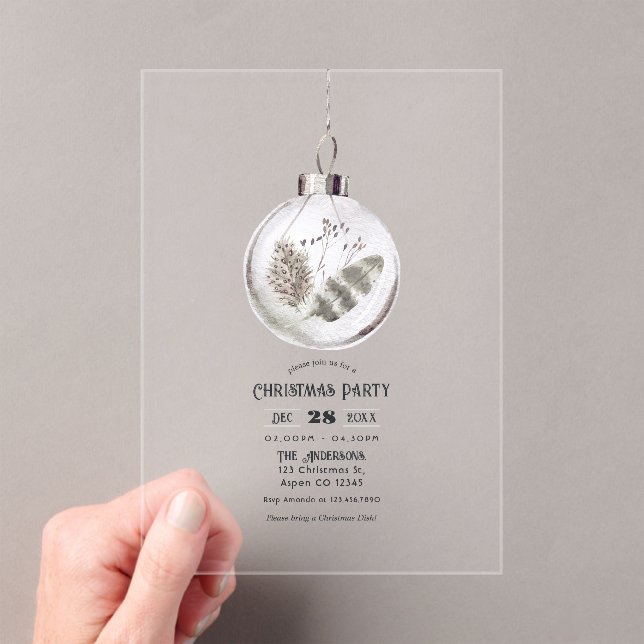 Transparent Boho Neutral Christmas Party Acrylic Invitations (Insitu (Handheld))