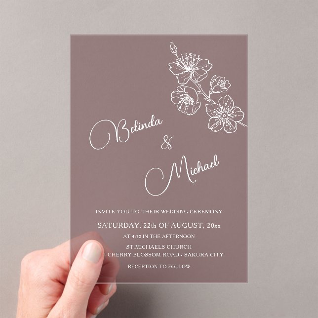 Transparent Burgundy White Floral | Wedding Acrylic Invitations (Insitu (Handheld))