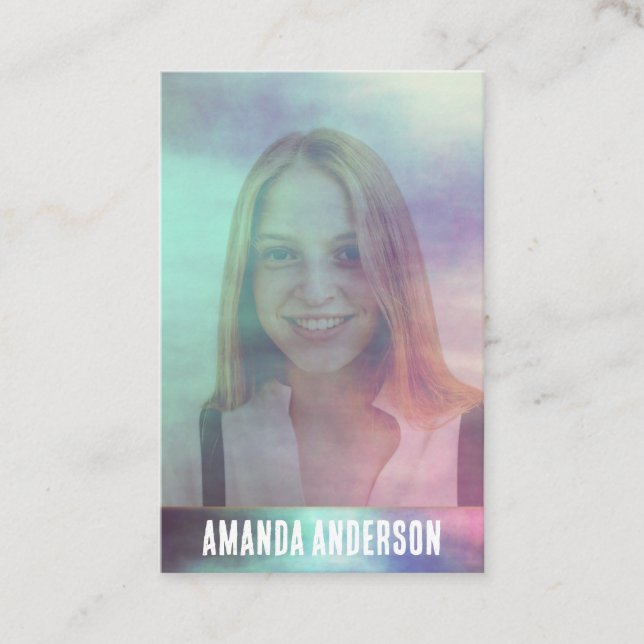 Transparent colorful watercolor overlay photo business card (Front)