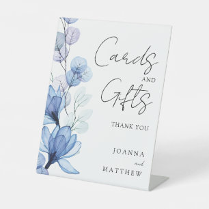 Transparent Dusty Blue Floral Cards And Gifts Pedestal Sign