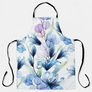 Transparent flowers, watercolor seamless pattern apron