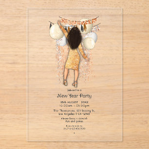 Transparent Glamourous New Year Party Acrylic Invitations