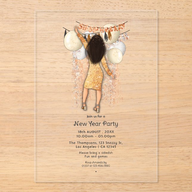 Transparent Glamourous New Year Party Acrylic Invitations (Front)
