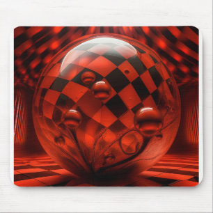 Transparent Glass Spheres and Checkerboard Floor Mouse Pad
