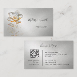 Transparent Gold Flower Silver Business Card
