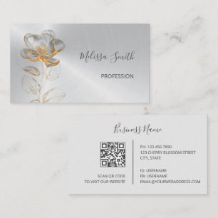 Transparent Gold Flower Silver Business Card