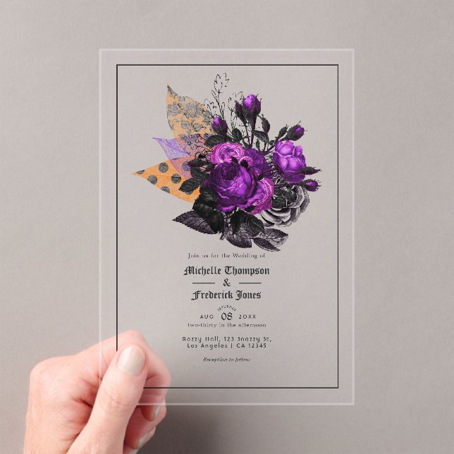 Transparent Gothic Purple Rose Wedding Acrylic Invitations (Insitu (Handheld))