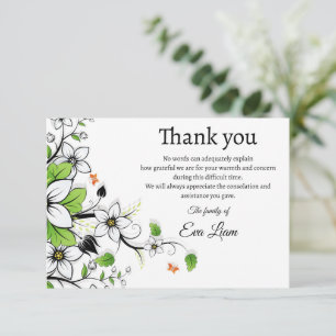 Transparent green flower funeral thank you card