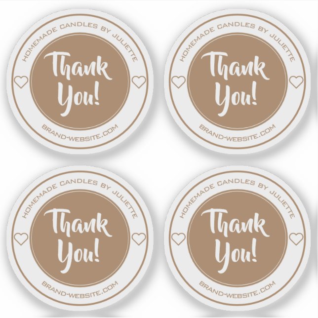 Transparent Kraft Heart Thank You Sticker Labels (Front)