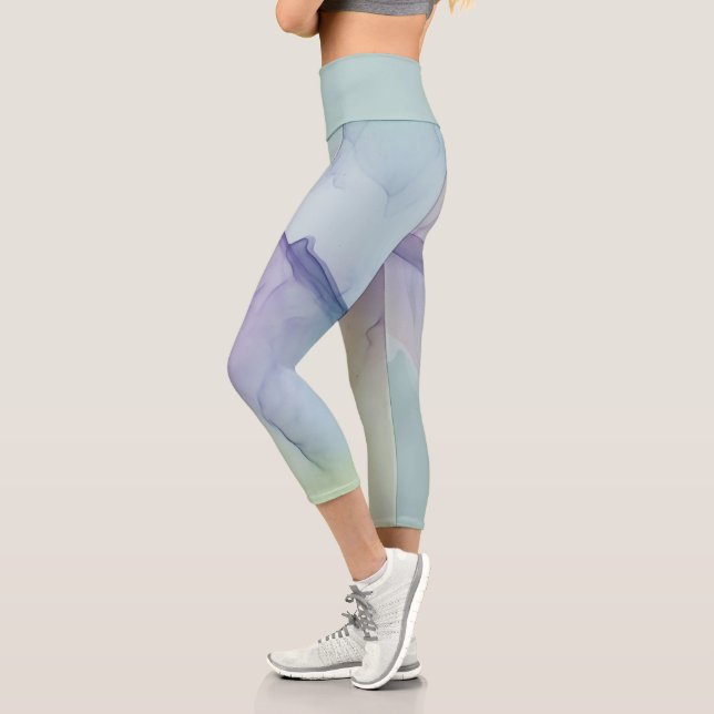 transparent light blue silk effect capri leggings (Left)