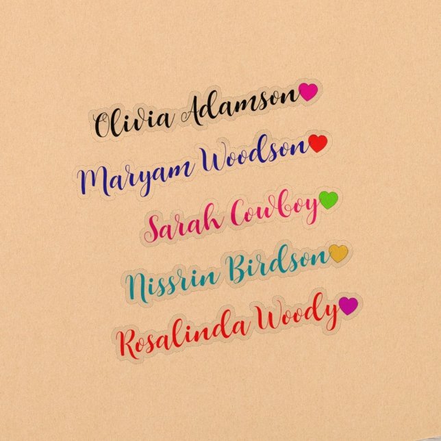 Transparent Long / Last Name Stickers with Hearts (transparent name labels)