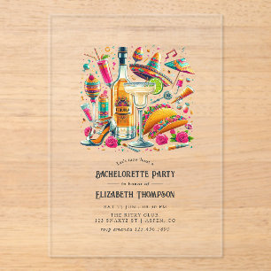 Transparent Mexican Fiesta Bachelorette Party Acrylic Invitations