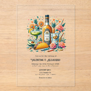 Transparent Mexican Fiesta Tequila & Tacos Wedding Acrylic Invitations