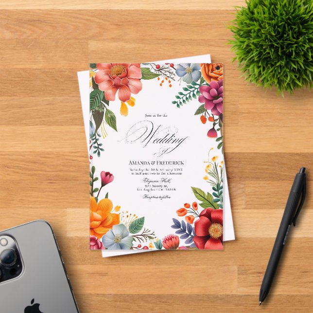 Transparent Mexican Fiesta Vibrant Floral Wedding Acrylic Invitations (Insitu (Invitation Card))