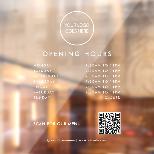 Transparent Minimalist Logo Opening Times QR Code (Sheet 2)