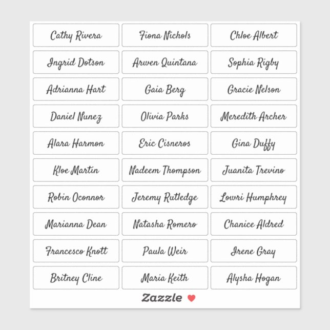 Transparent modern script guest names sticker (Sheet)