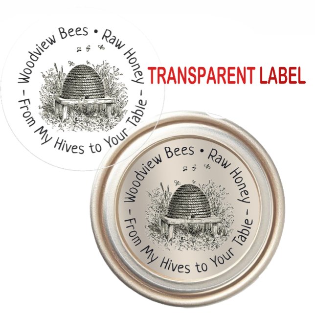 Transparent or White Skep & Bees Honey Lid Label (Creator Uploaded)