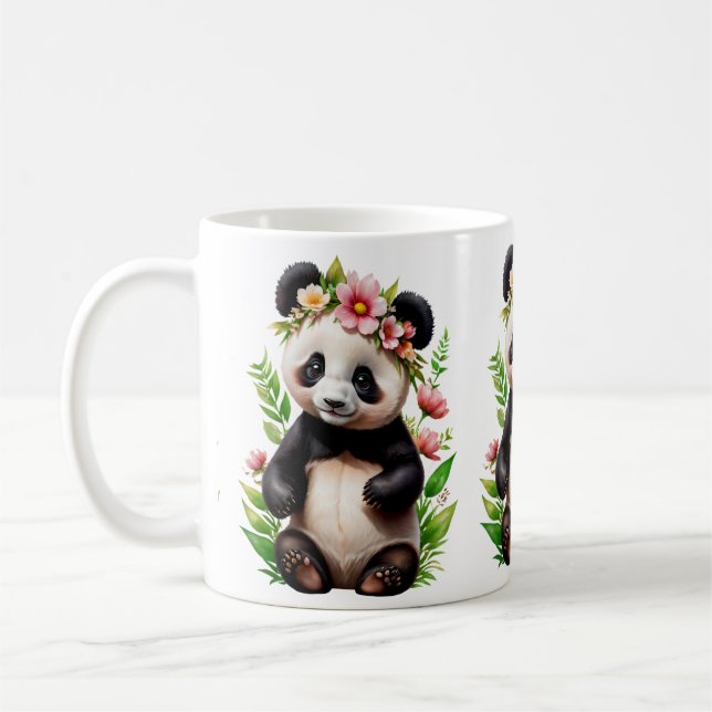 Transparent Panda Bear With Flowers Coffee Mug (Left)