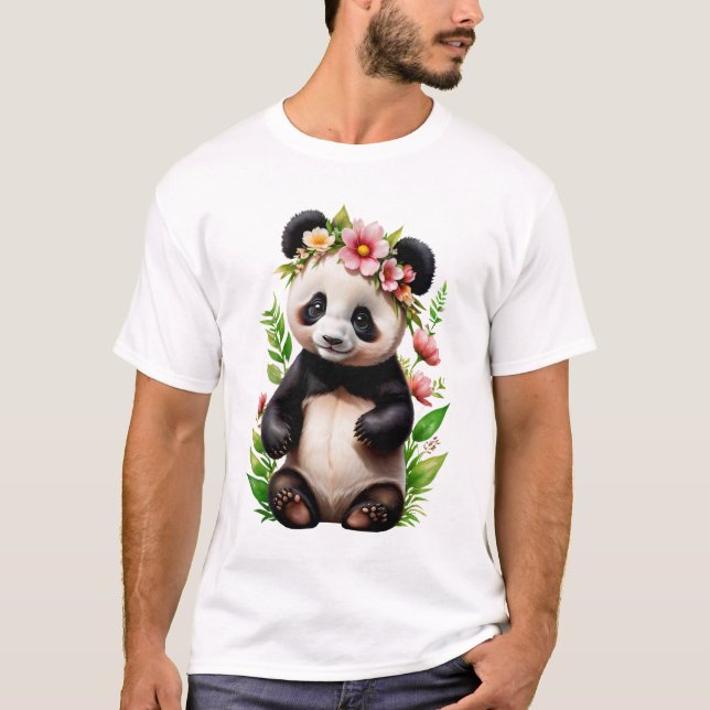 Transparent Panda Bear With Flowers T-Shirt (Front)